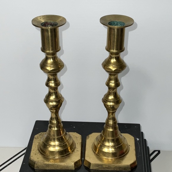 Andrea By Sadek Vintage Solid Brass Taper Candleholders Set Of 2 - Picture 9 of 12